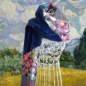 Vintage Fritts New York Wool Silk and Velvet Scarf